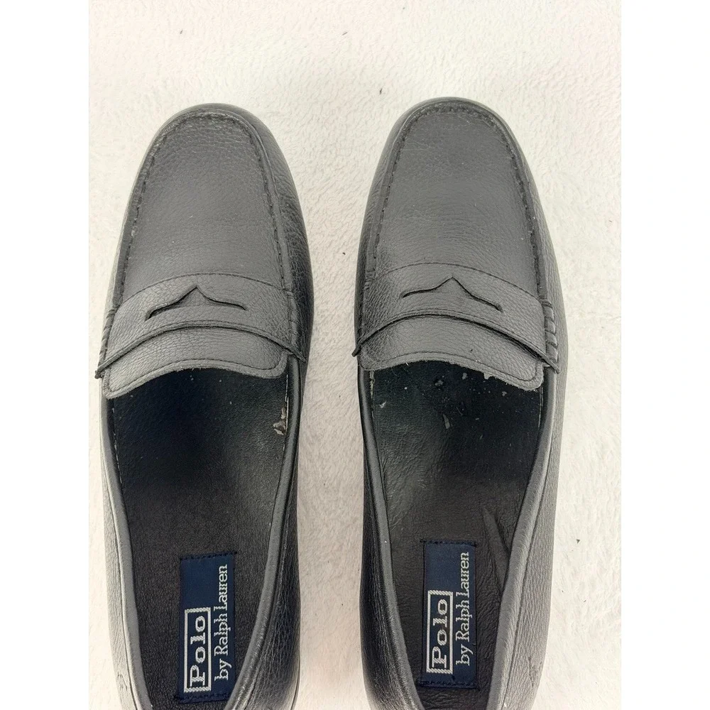 Polo Ralph Lauren Adante Black Leather Penny Loafers Men's Size 12 D Flaking